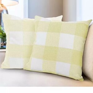 Yellow and White Checkered Throw Pillow covers (3 pc set)